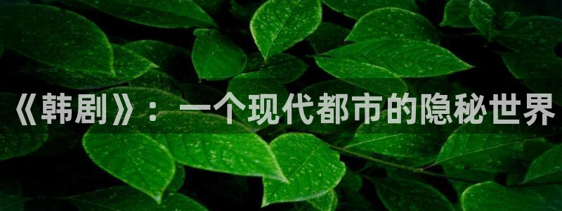 日韩漫画yy：《韩剧》：一个现代都市的隐秘世界